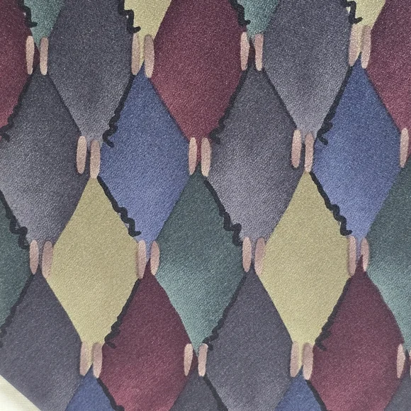 COCKTAIL COLORS GEOMETRIC DIAMOND BLOCK GOLD GREEN BLUES MENS TIE SILK - Picture 4 of 6